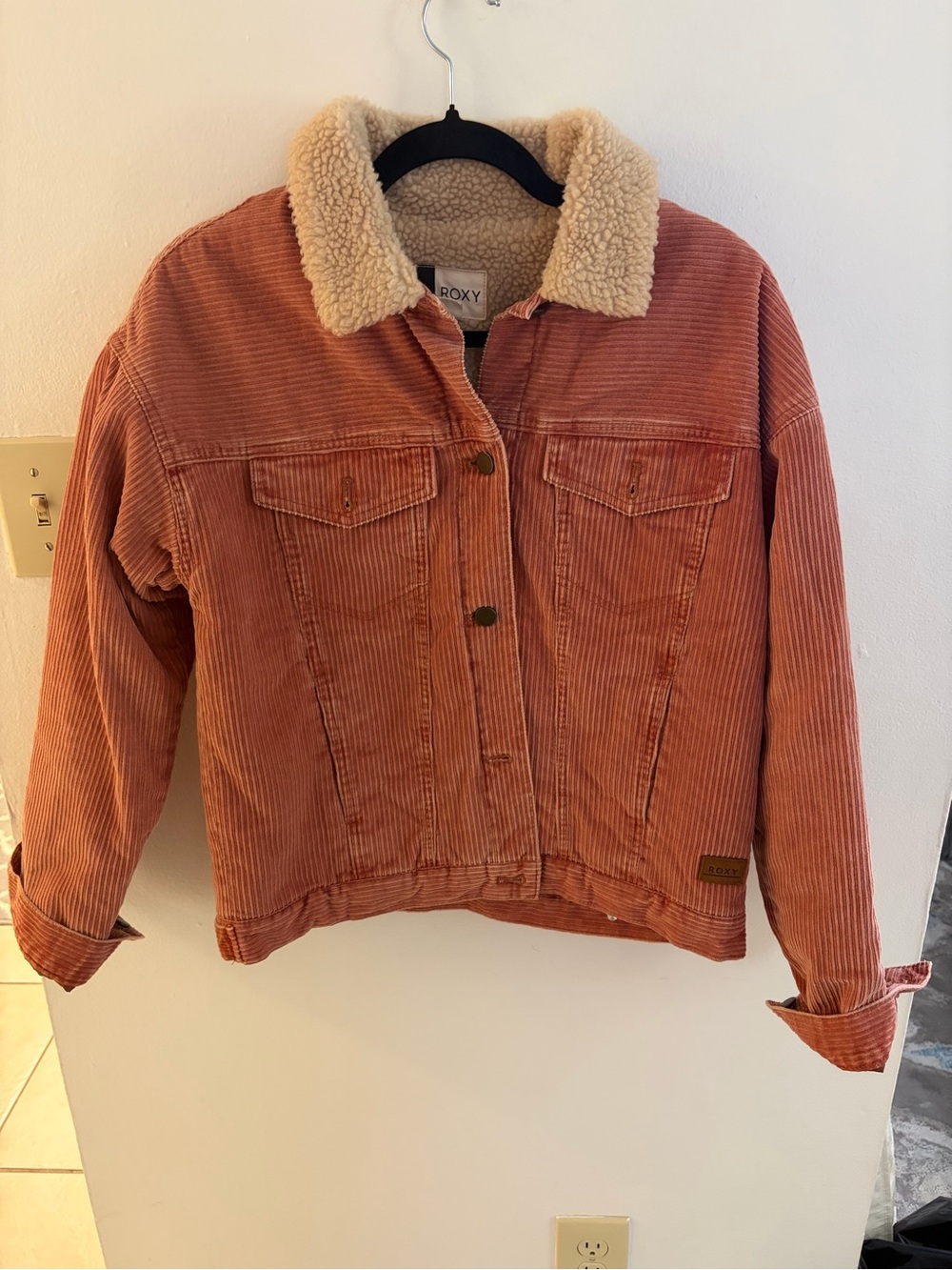 Roxy Corduroy Teddy Collar Jacket in Rust - XS